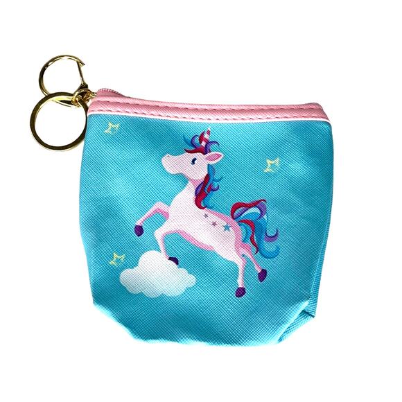 NEW Girls COIN PURSE KEYCHAIN Key Ring Unicorn Sky Clouds Blue Zip Bag Pouch - Picture 2 of 5